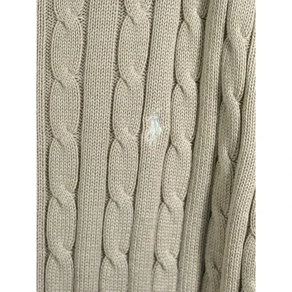 Polo Ralph Lauren Cable Knit Crew Neck Sweater 100% Cotton Tan Preppy Mens XL - Picture 3 of 14